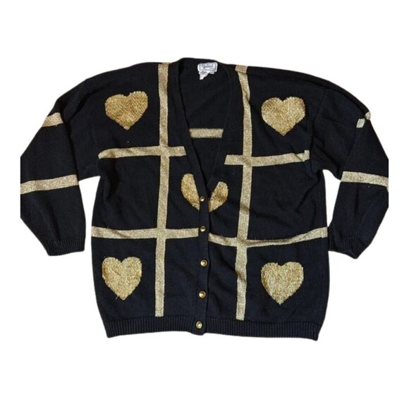Black and Gold Heart Patterned Women's Sweater - Picture 1 of 7